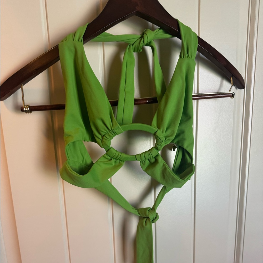 BECCA Green Oval ring bikini top and bottom NEW S Small
